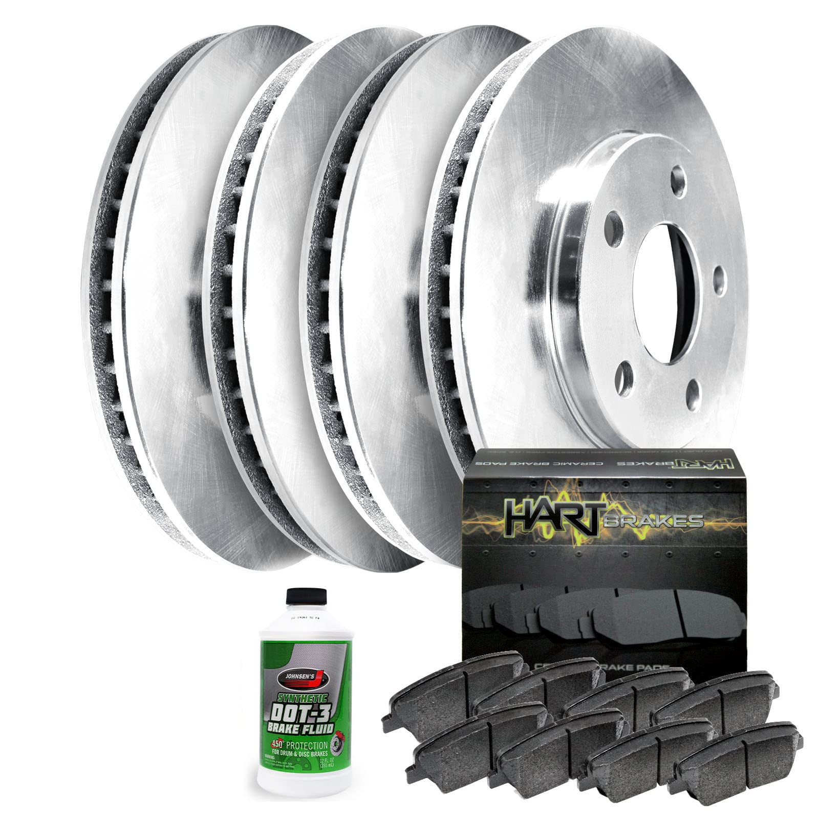 Hart Front & Rear Brake Pads and Rotors Kit - Ceramic Brake Pads with Rotors | RBBC.48006.02 | Perfect for Sedans, SUVs & Trucks | Smooth Braking & Long-Lasting Performance