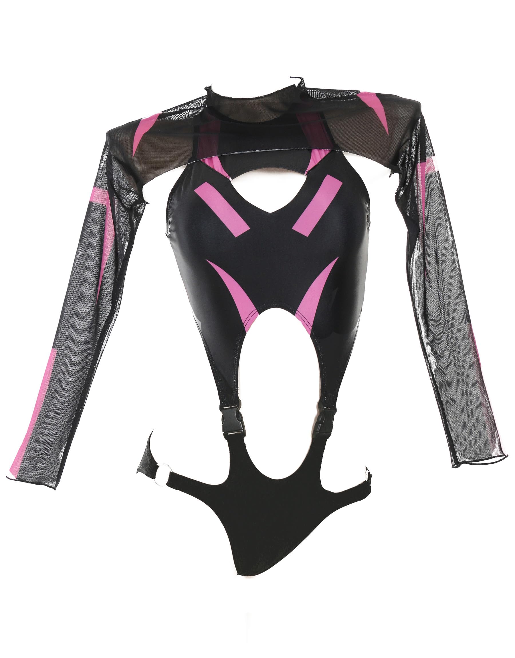 MEOWCOS Gothic One Piece Swimsuit for Women - Black & Pink Cutout Bathing Suit with Shrug Cover Up | Sexy Swimwear for Beach, Pool Party & Summer Vacation