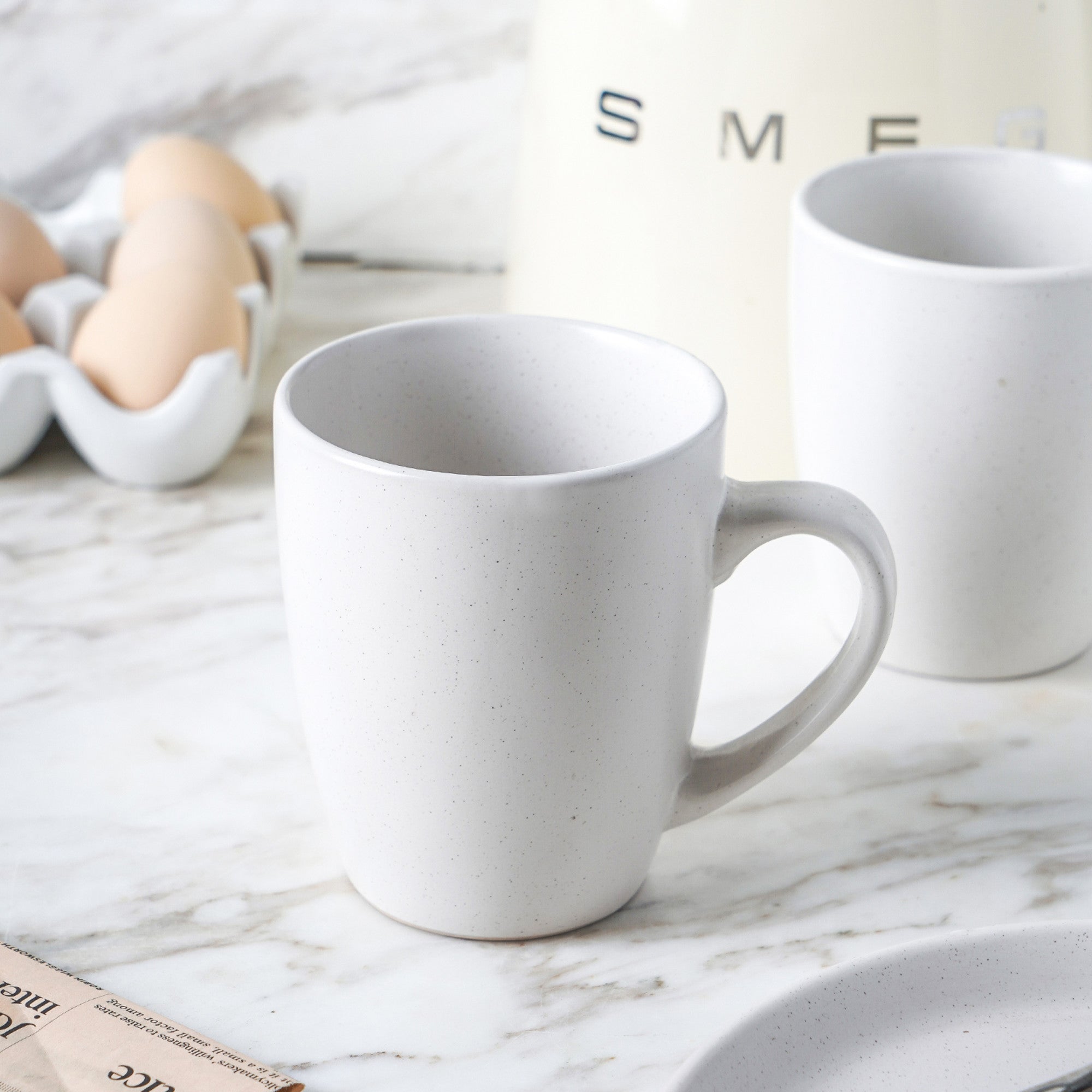 Premium Albie Stoneware Mug - Snow White Ceramic Coffee Cup with Handle - Perfect for Home, Office & Gifts