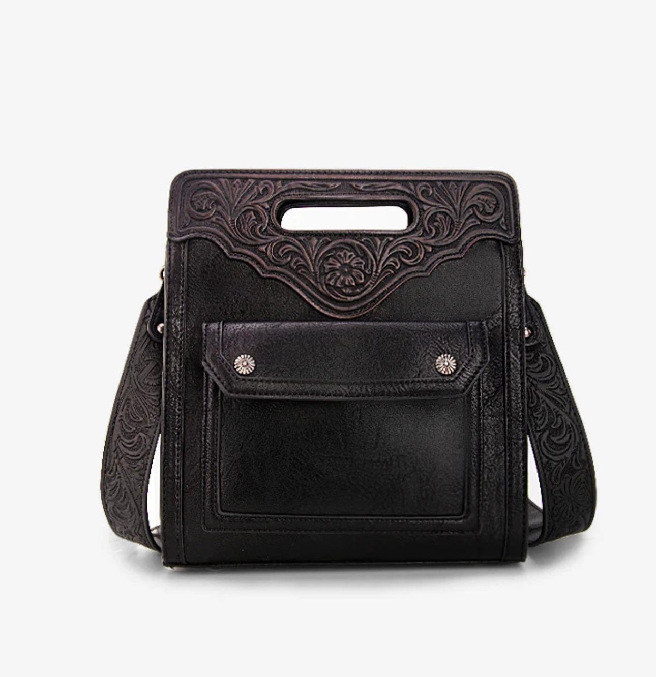 Trinity Ranch Floral Tooled Leather Crossbody Bag for Women - Black Western Style Purse | Perfect for Daily Use, Travel & Country Music Festivals