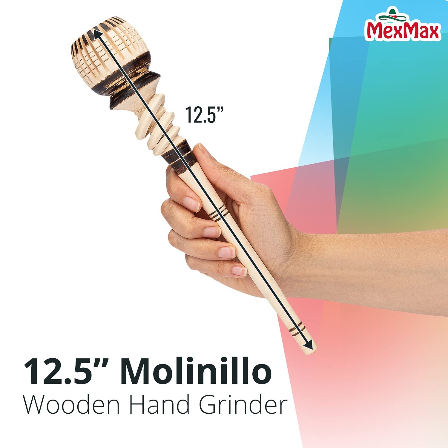 Premium Handmade Mexican Wooden Molinillo - 12.5