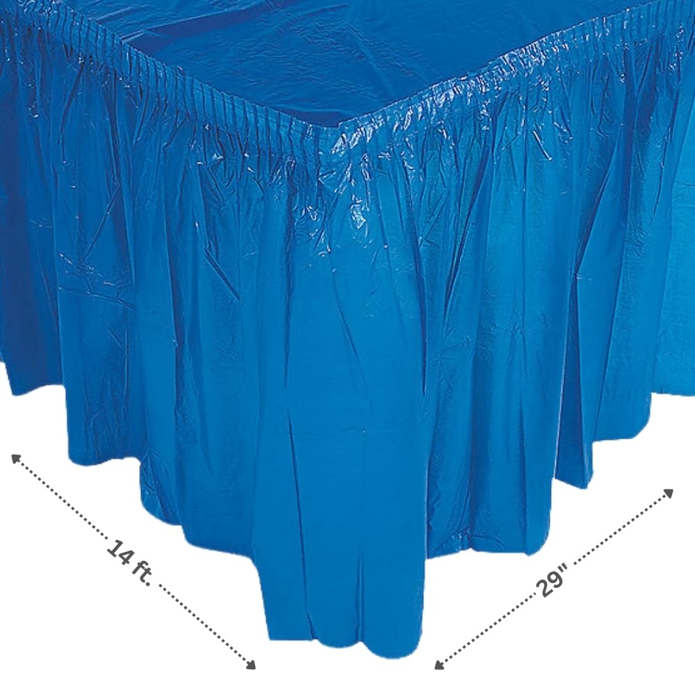 Blue Plastic Pleated Table Skirt for Party Decorations - Perfect for Birthday, Wedding, and Event Table Coverings
