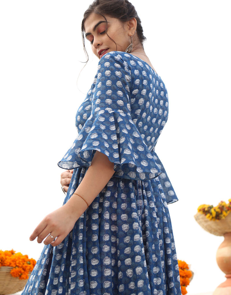 Blue Bayoux Pure Ab Cotton All-Season Designer Gown with Heavy Digital Print - Elegant & Comfortable for Parties, Weddings & Special Occasions