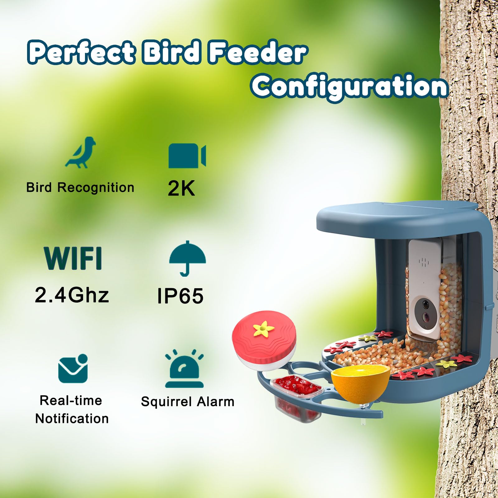 Smart Solar Powered Bird Feeder with 2K Camera - AI Bird Species Identification, Instant Alerts & DIY Add-ons - 2-in-1 Hummingbird Feeder Camera - Perfect Gift for Bird Watchers - Ideal for Backyard Birdwatching & Nature Observation
