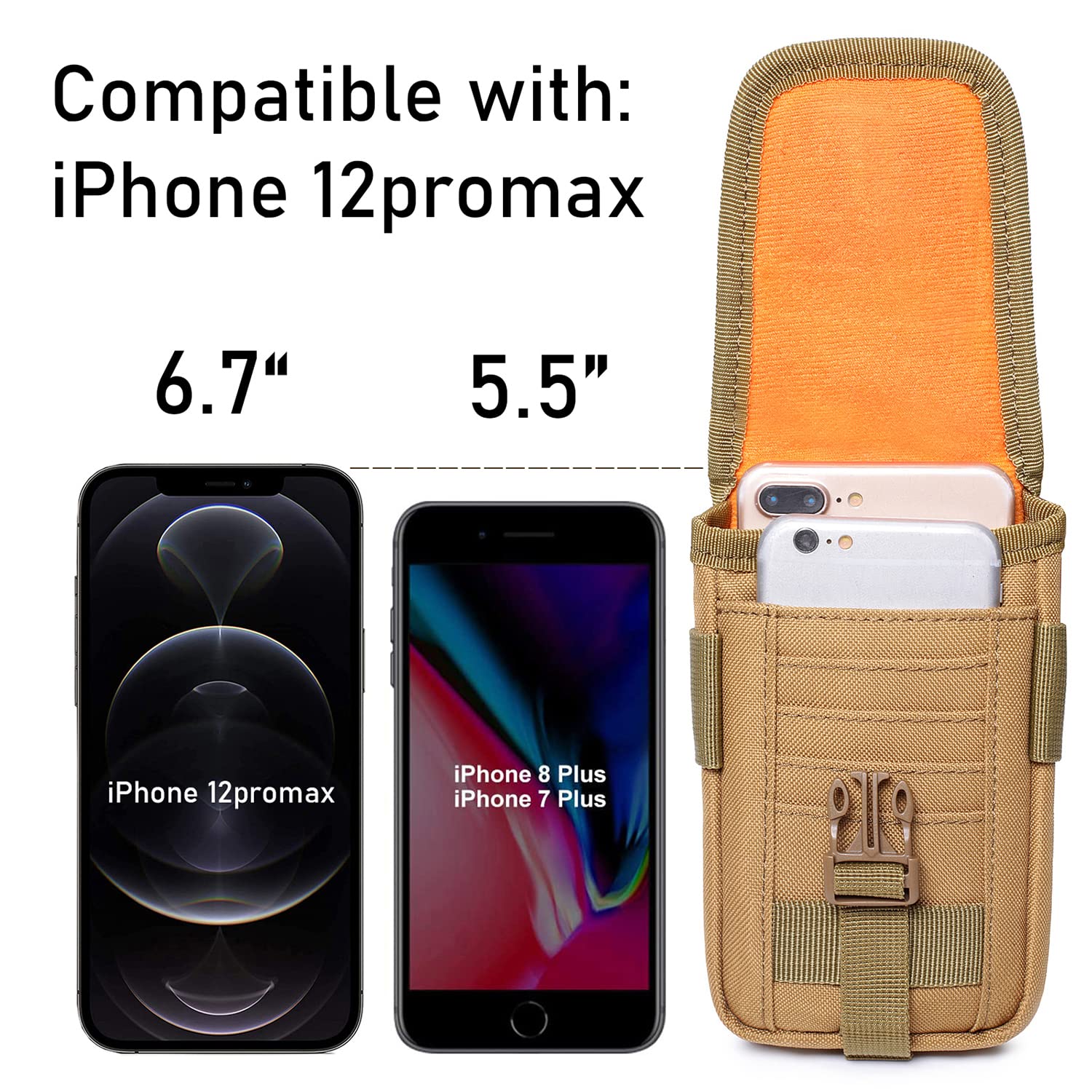 Tactical MOLLE Phone Pouch - EDC Smartphone Holder Case with US Flag Patch & Key Ring - Perfect for Outdoor, Hiking, Camping & Military Use