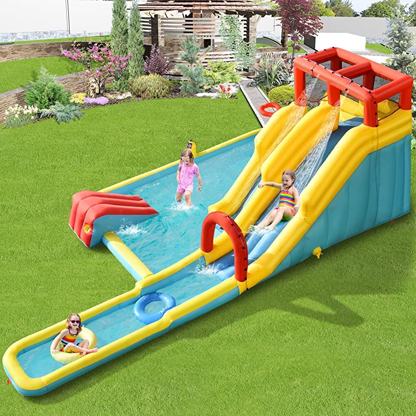 BOUNTECH 20.5x11FT Inflatable Water Slide with Dual Racing Slides - Kids Mega Waterslide Park for Outdoor Backyard Fun, Includes Blower & Splash Pool - Perfect for Summer Parties, Birthday Gifts, and Family Water Play