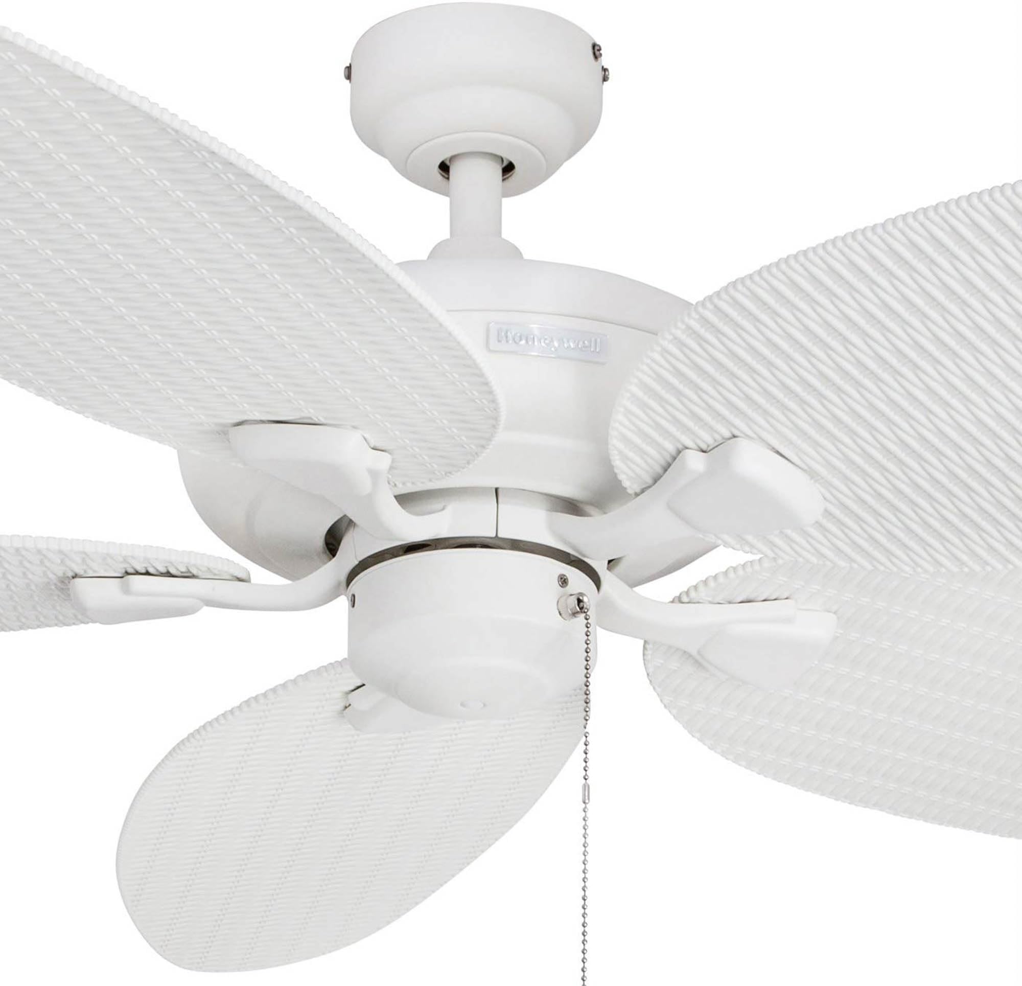 Honeywell Duval 52 Inch Indoor/Outdoor Ceiling Fan with Pull Chain - Tri-Mount 5 Blade Tropical Design, ETL Damp Rated, White (50206-01) - Perfect for Living Rooms, Bedrooms, Patios and Covered Outdoor Spaces