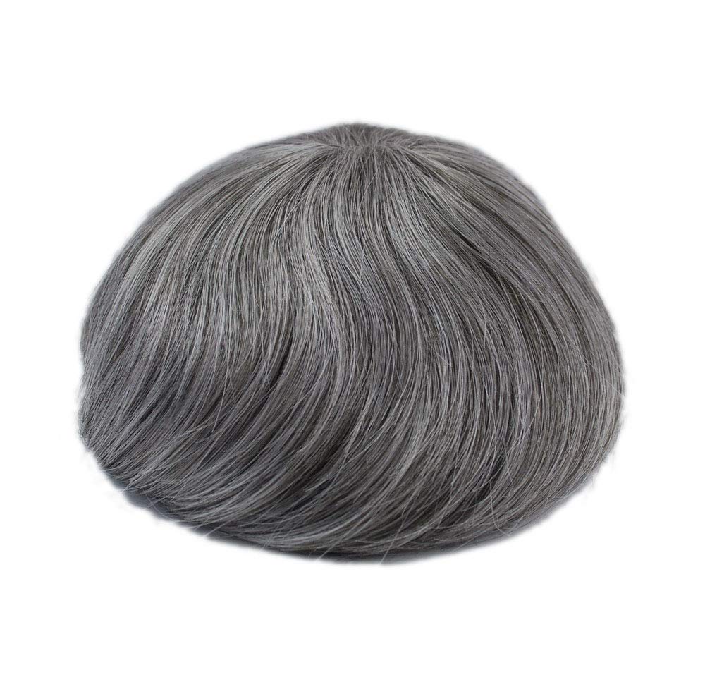 Premium Thin Skin Human Hair Toupee for Men - Dark Brown with 60% Gray Mix (260#-2#) | Natural Looking Hairpiece for Thinning Hair | Perfect for Daily Wear, Special Occasions & Professional Settings