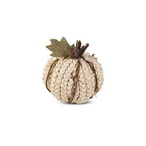4.5 Inch Cream Braided Cornhusk Pumpkin With Grapevine Accents