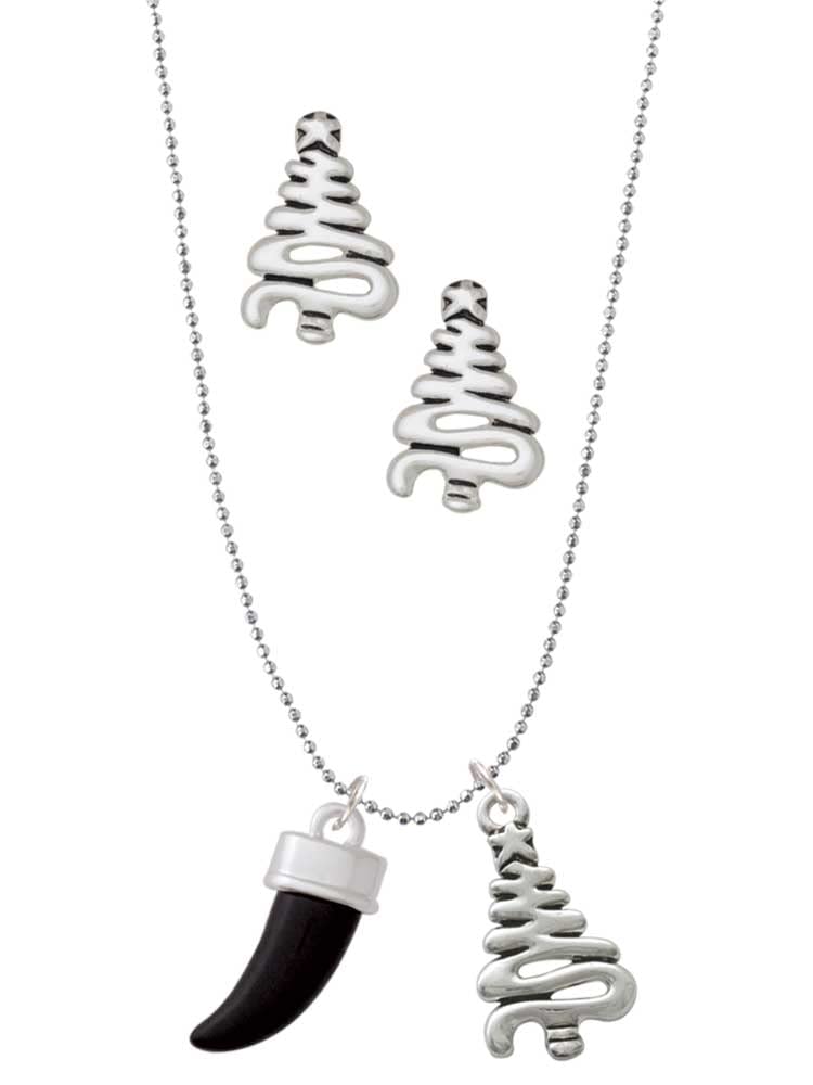 Delight Jewelry Christmas Tree Charm Necklace & Stud Earrings Set - Silver Tone Enamel Zig Zag Design | Perfect Holiday Gift for Women, Party Wear & Festive Outfits