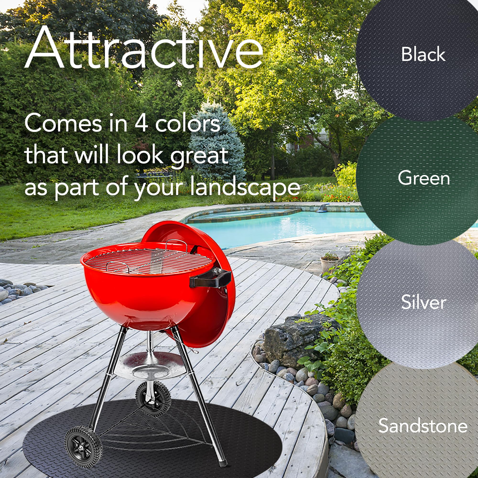 Heavy Duty RESILIA Round Grill Mat - 36 Inch Diameter Reusable Outdoor Floor Protector for Deck, Patio & Garage - Silver Diamond Plate Design for BBQ, Camping & Outdoor Cooking