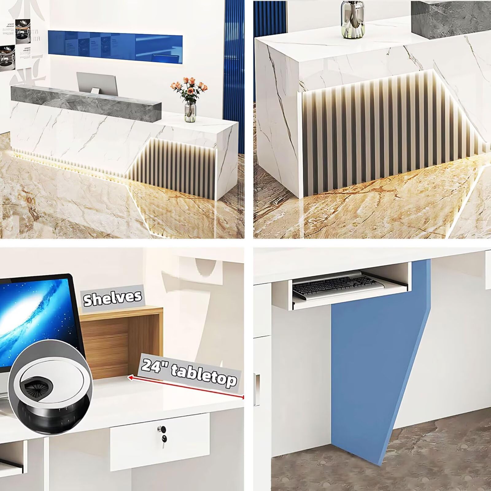Modern Reception Desk with Lockable Drawers & Keyboard Tray - 63