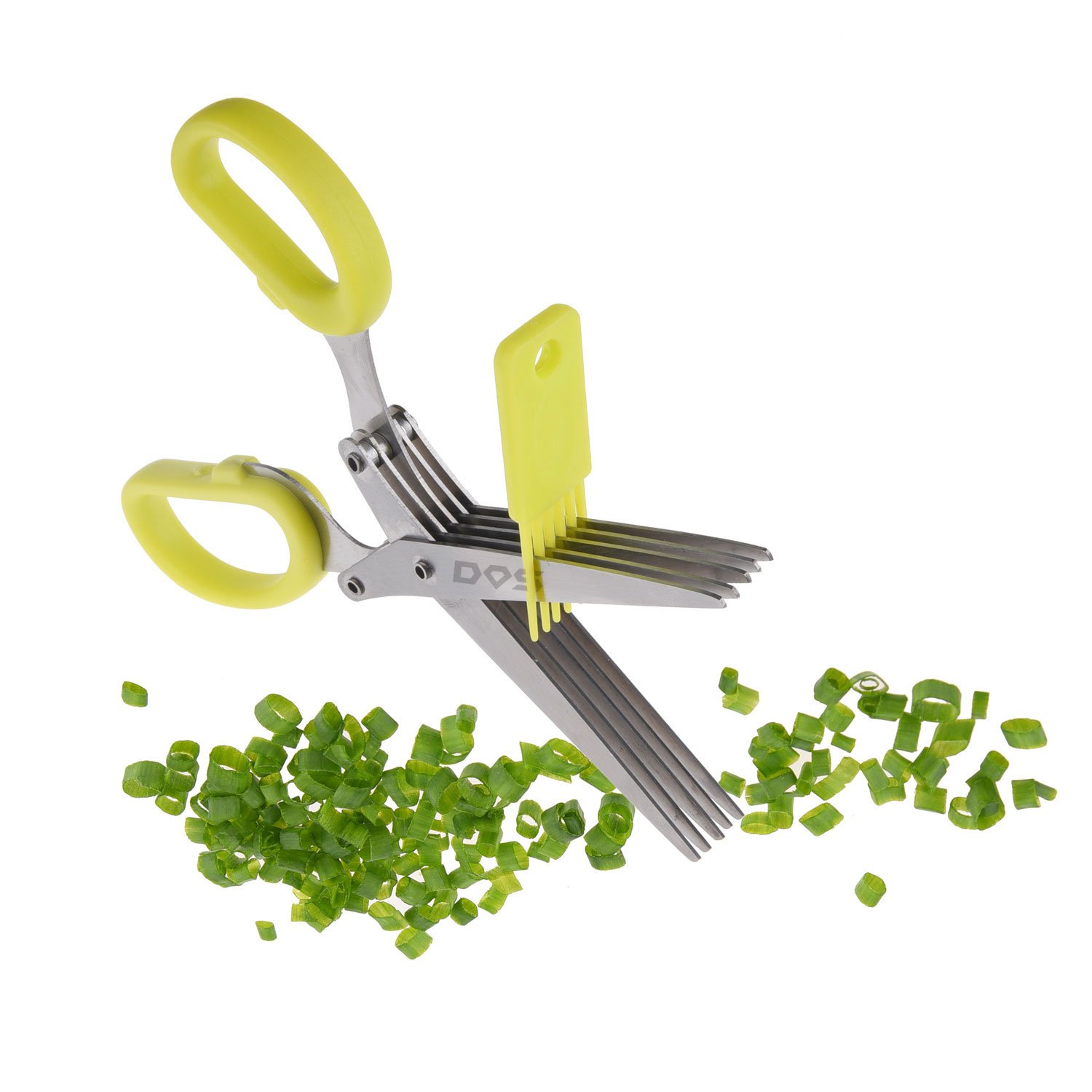 5-Blade Stainless Steel Herb Scissors with Cleaning Rake & Diamond Shield Cloth - Ultra Sharp Kitchen Shears for Fast Chopping, Slicing Fresh Herbs - Perfect for Cooking, Garnishing, Meal Prep & Gardening