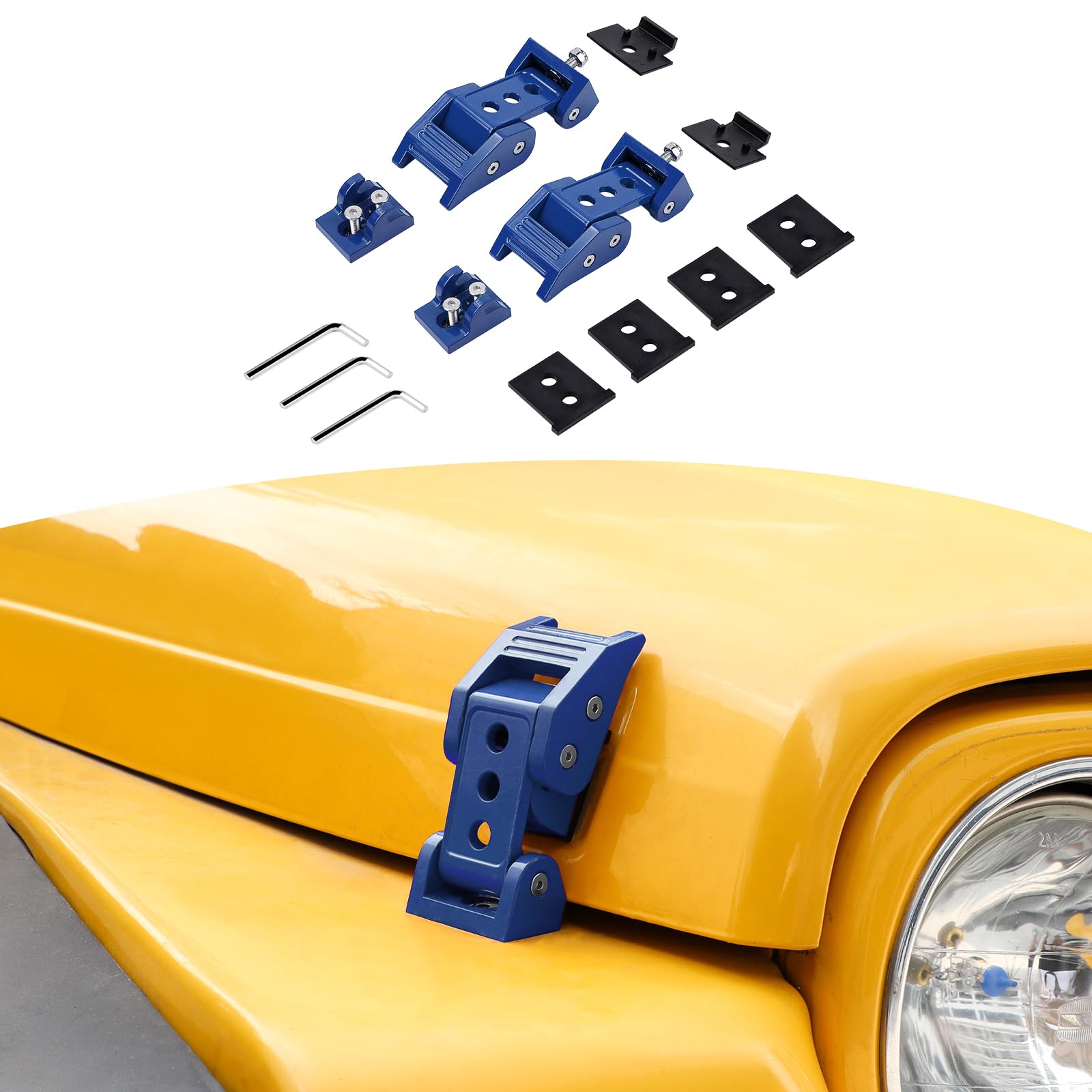 RT-TCZ Hood Latches Catch Kit for Jeep Wrangler TJ 1997-2006 - Blue Exterior Accessories (2-Piece, 3-Hole Design) | Durable Off-Road Upgrade for Jeep Enthusiasts | Perfect for Trail Riding & Adventure Travel