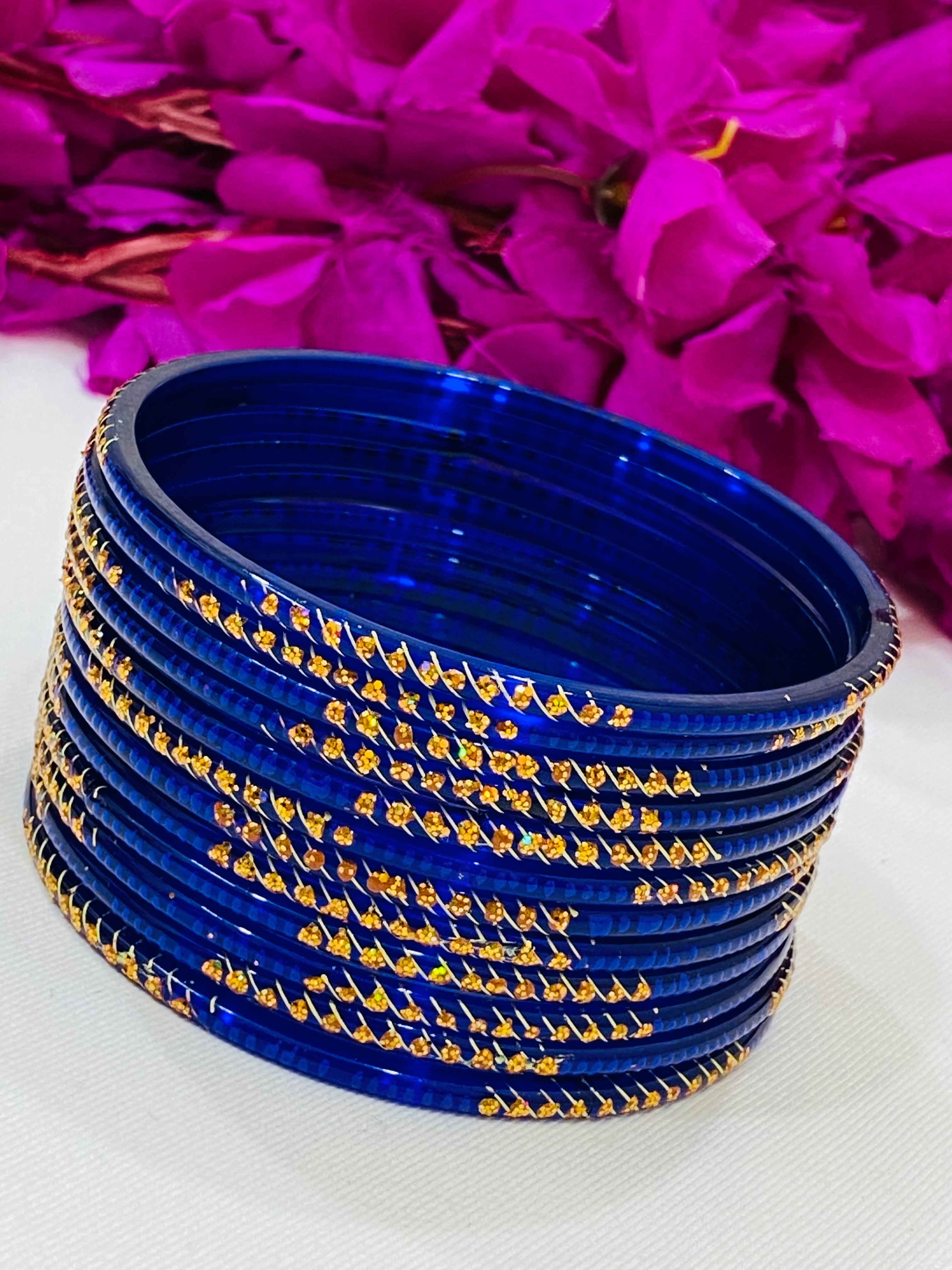 Elegant Blue Glass Bangles for Women - Unique Handmade Jewelry Gift for Parties, Weddings & Special Occasions