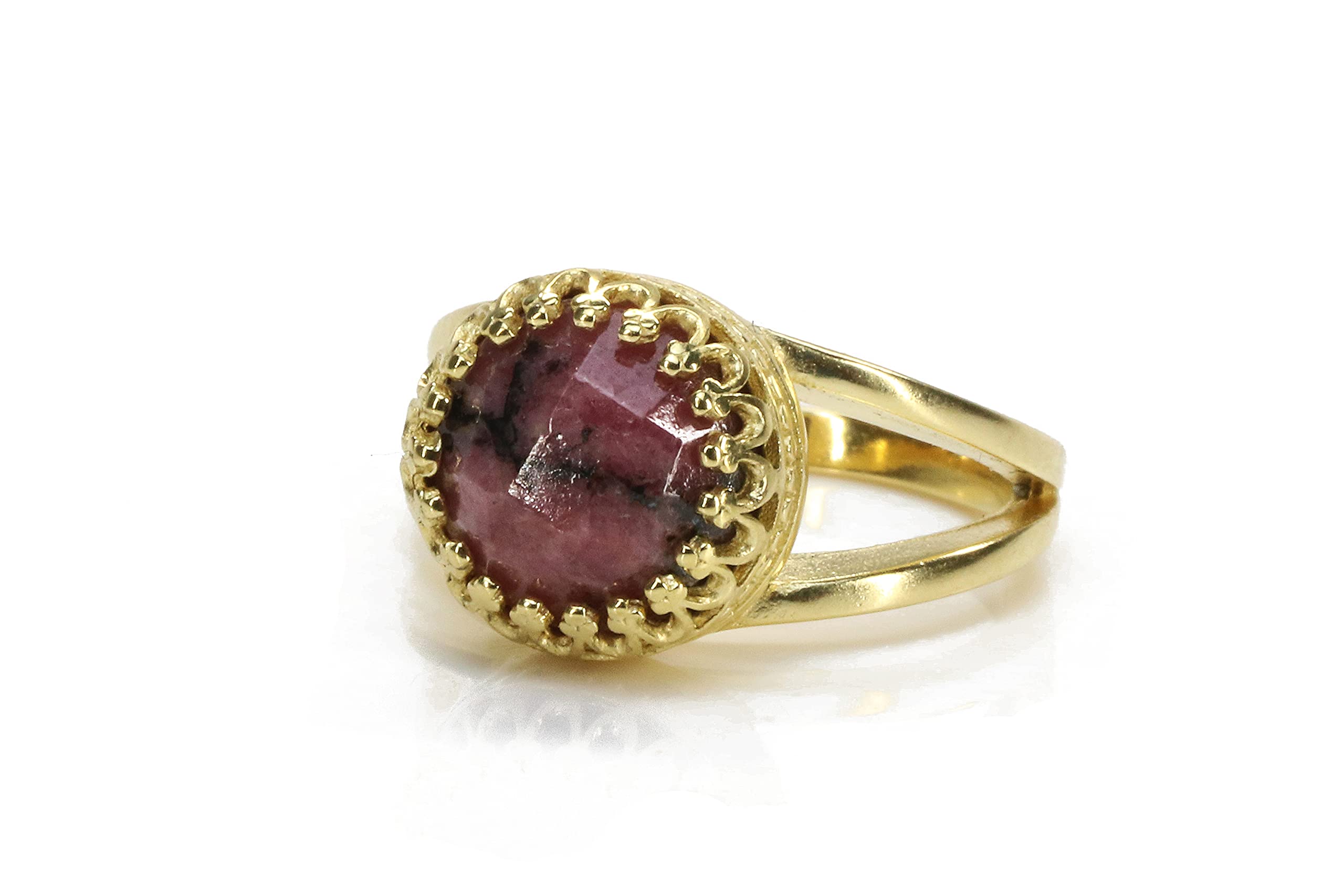 14k Gold Rhodonite Solitaire Ring - Elegant Dainty Everyday Jewelry for Women | Engagement, Wedding, Promise & Stackable Ring | Perfect Gift for Her - Custom Handmade Jewelry for Special Occasions & Daily Wear