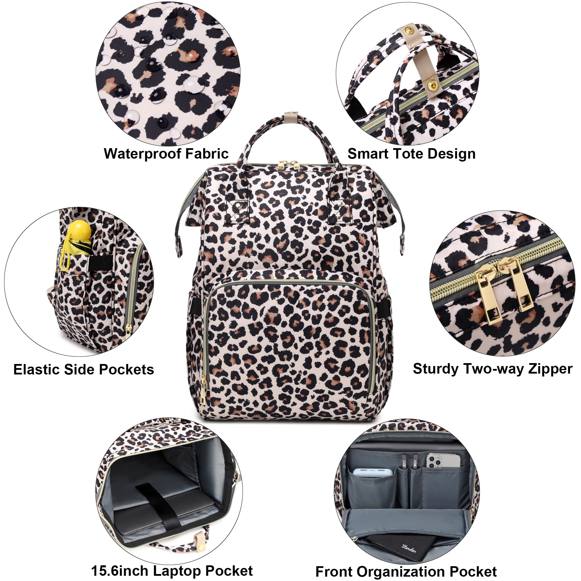 Leopard Print Women's Laptop Backpack - 15.6 Inch Waterproof College School Bookbag with USB Charging Port, Perfect for Work, Business Travel & Daily Commute | Stylish & Functional Computer Backpack for Professionals & Students