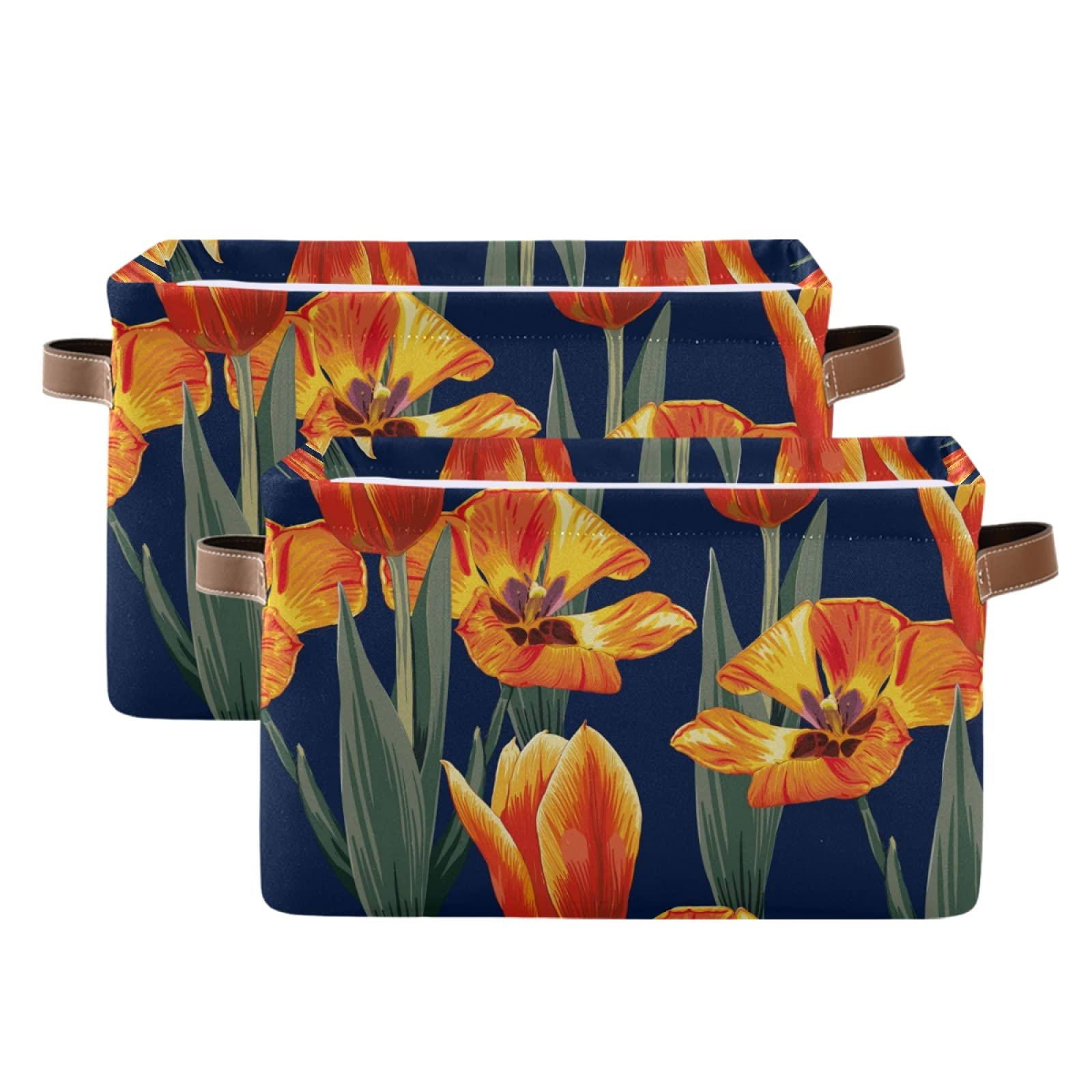 Susiyo Orange Tulips Storage Bins 2-Pack - 14x10 Inch Canvas Storage Baskets for Shelves & Closet Organization | Home Decor, Nursery, Laundry Room Storage Solutions