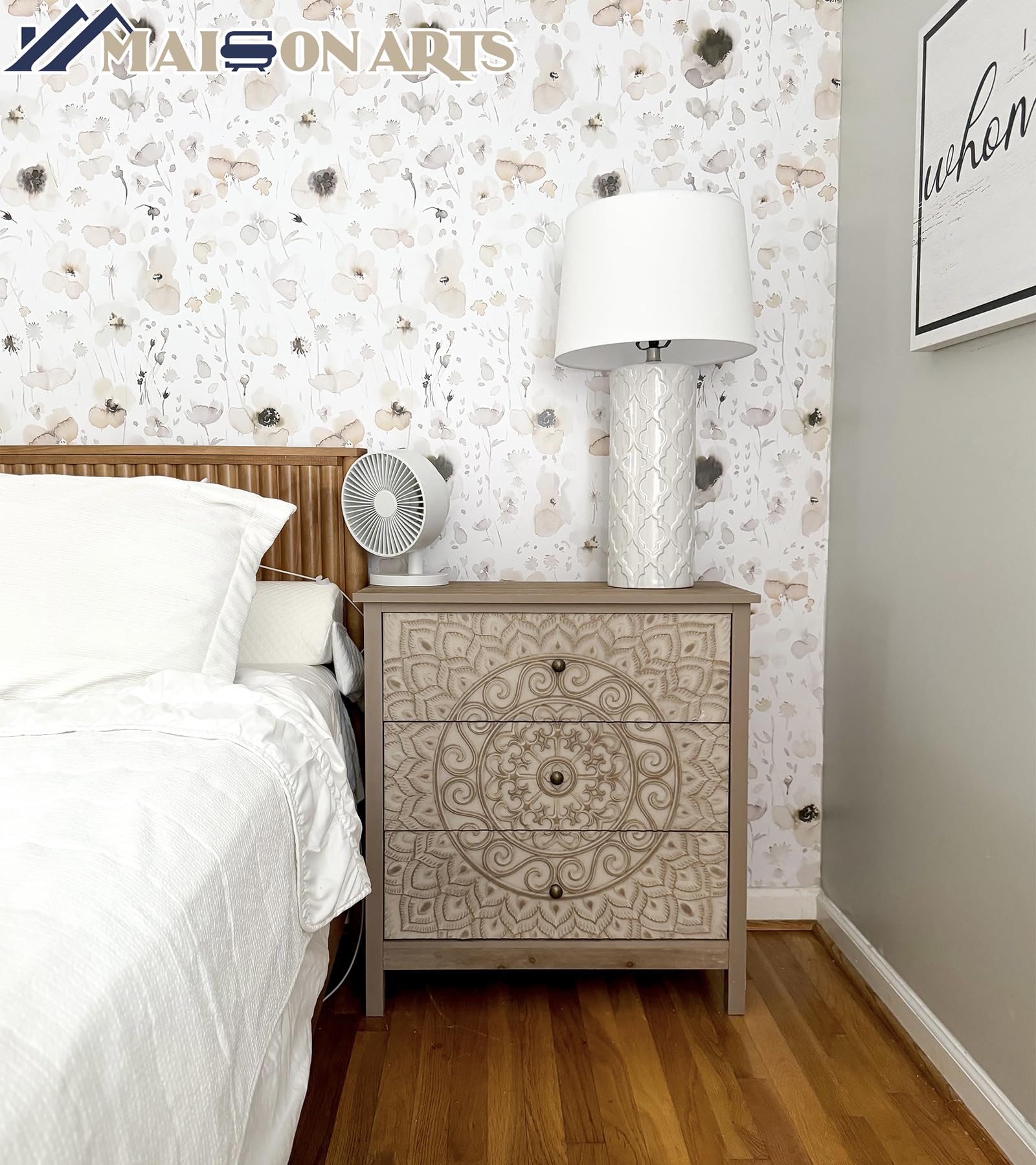 MAISON ARTS 3-Drawer Farmhouse Dresser - Solid Wood Bedroom Chest with Rustic Legs | Perfect for Living Room, Hallway, Entryway & Nightstand Storage | Organize Clothes, Linens & Home Decor