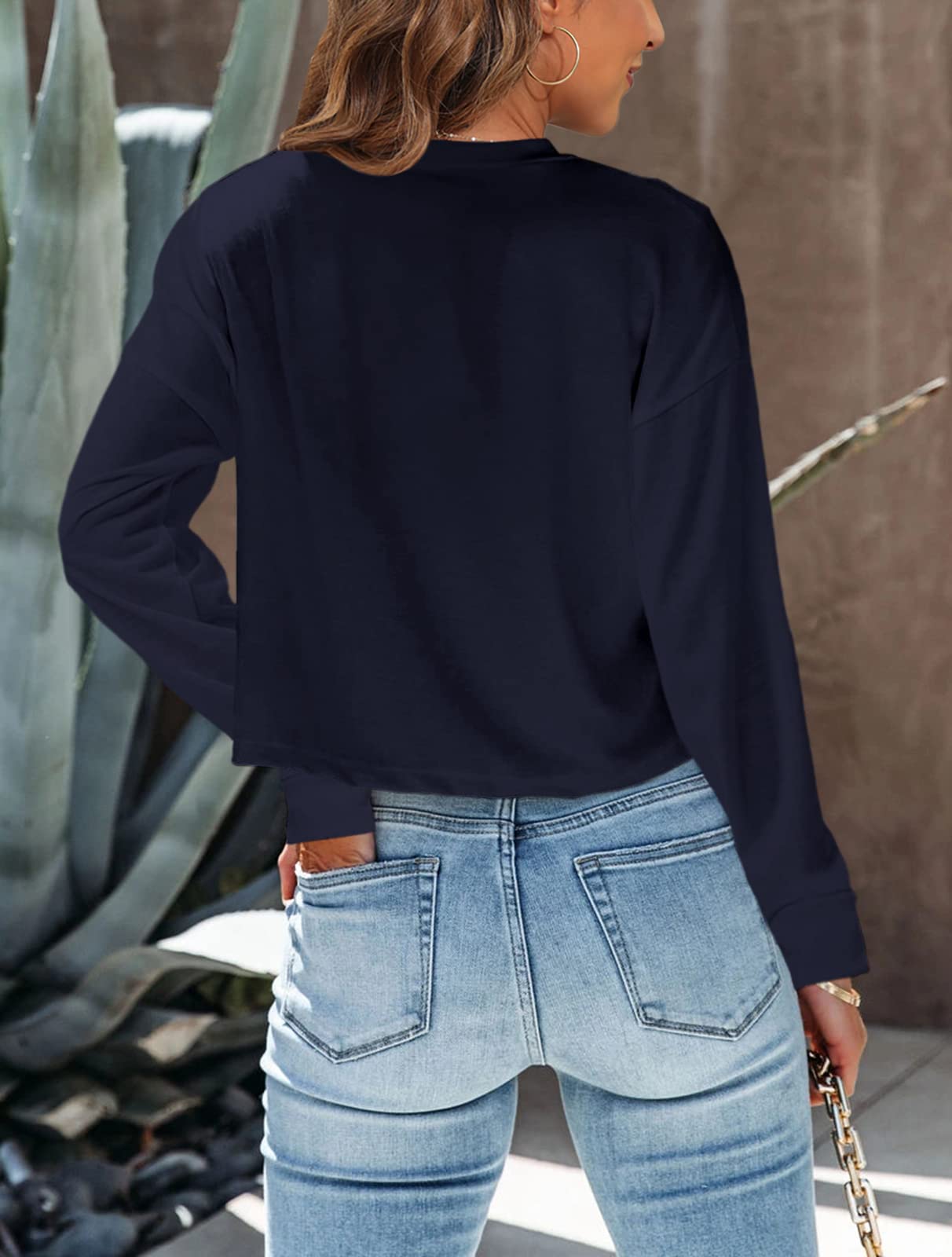Tankaneo Women's Long Sleeve Crop Top - Loose Fit Cropped T-Shirt 2025 | Crew Neck Casual Shirt for Women | Perfect for Layering, Streetwear & Everyday Outfits