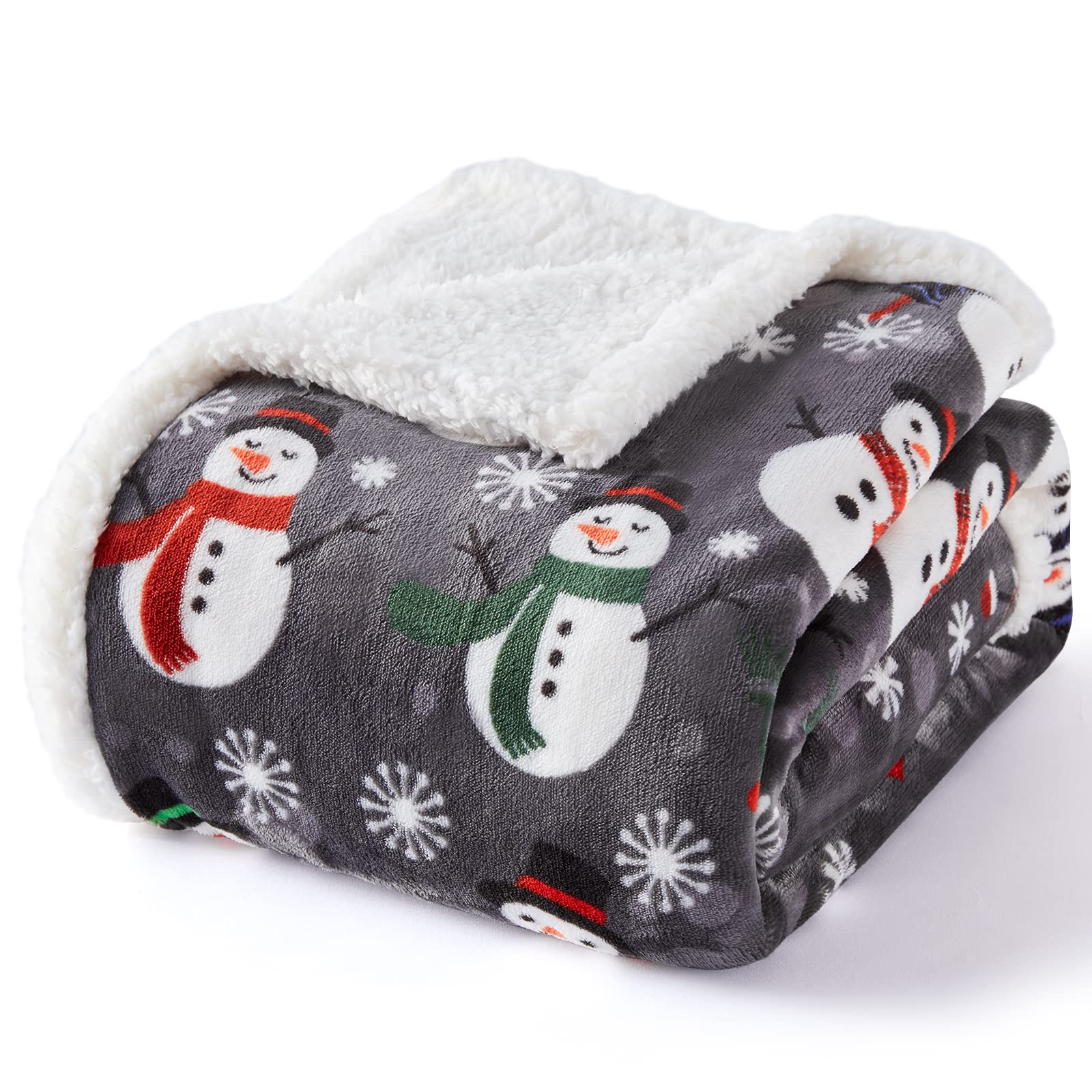Touchat Sherpa Christmas Throw Blanket - Ultra Soft Fluffy Fleece Plush Blanket for Couch, Bed & Sofa - Cozy Microfiber Blanket 50x60 Inches - Snowman Design - Perfect for Winter Nights, Holiday Decor & Gift Giving