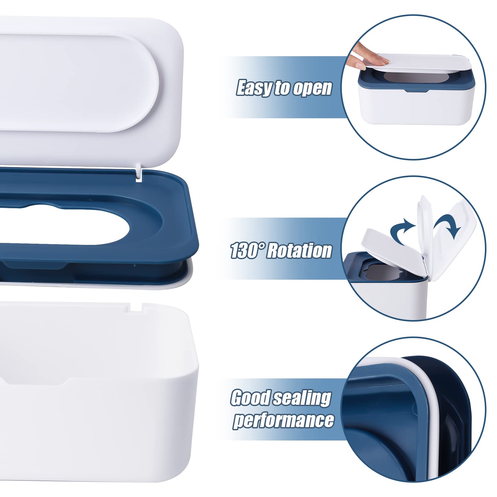 Caromoriber 2-Pack Dustproof Wipes Dispenser - Large Capacity Wet Tissue Box with Secure Lid for Baby Wipes & Tissues | Keeps Wipes Fresh for Home, Office, Nursery & Travel (Blue + Orange)