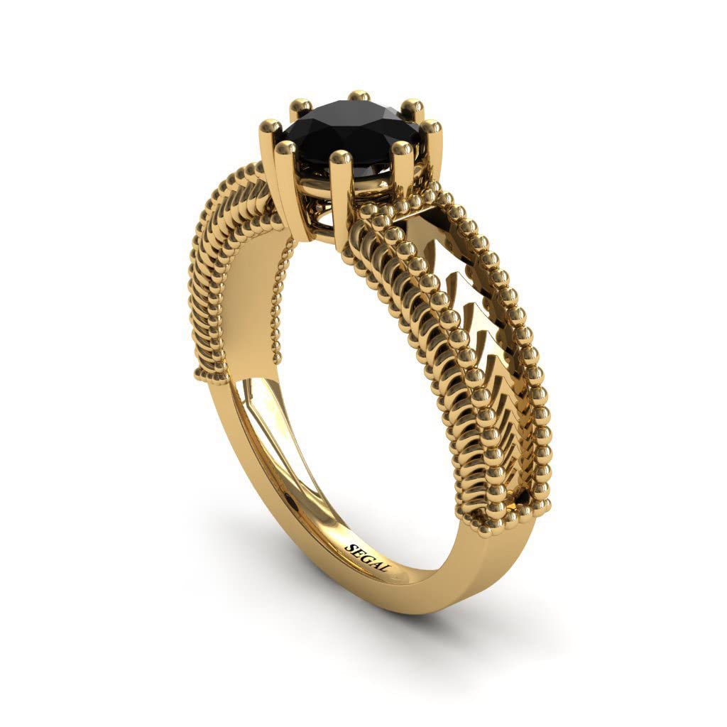 Victorian Engagement Ring 14K Yellow Gold Antique Filigree Ring with Black Diamond - Harper | Vintage Inspired Wedding Jewelry for Brides & Romantic Proposals