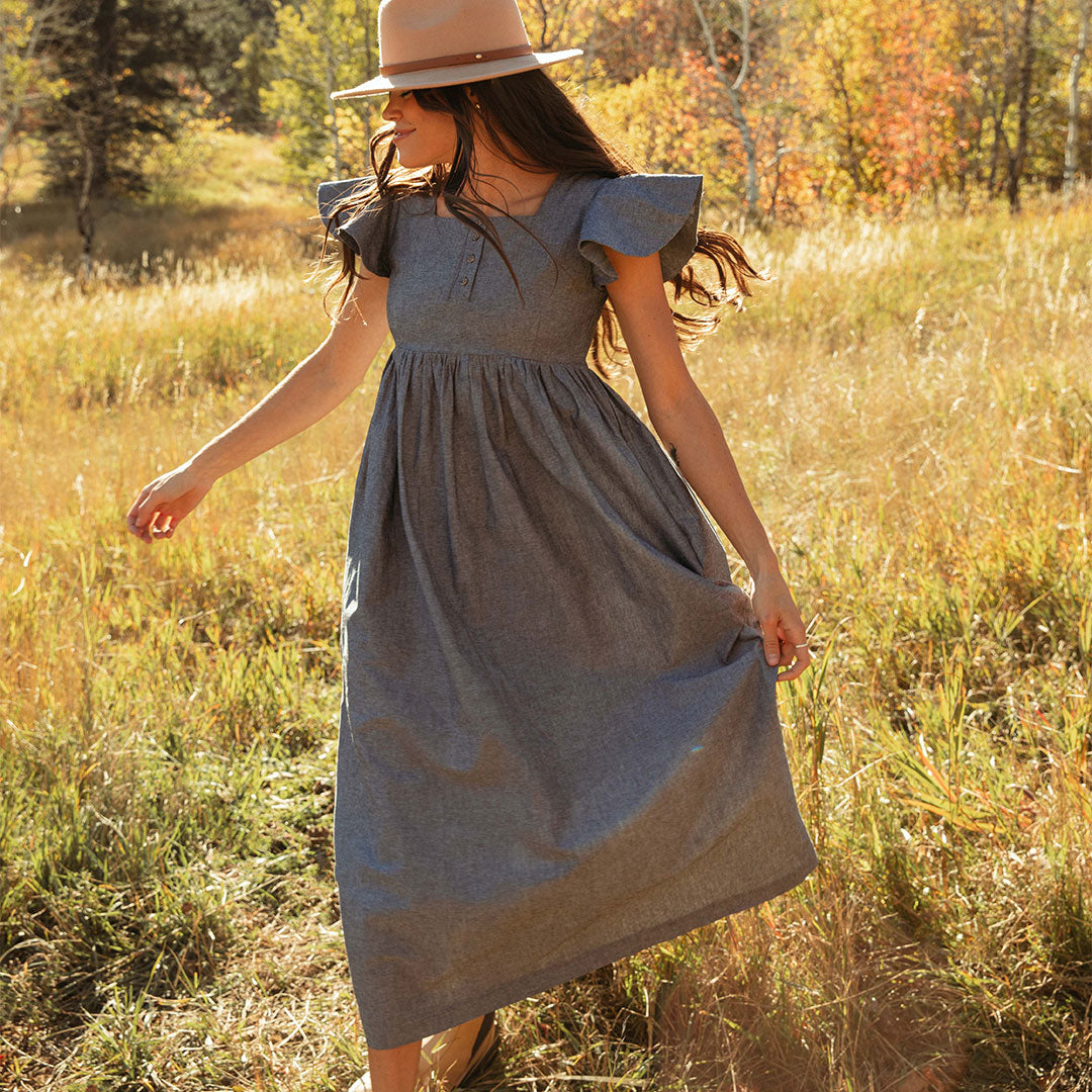 Hailey Maxi Dress - Black Chambray Flowy Long Dress for Women | Perfect for Summer Beach Vacation, Date Night & Casual Outings