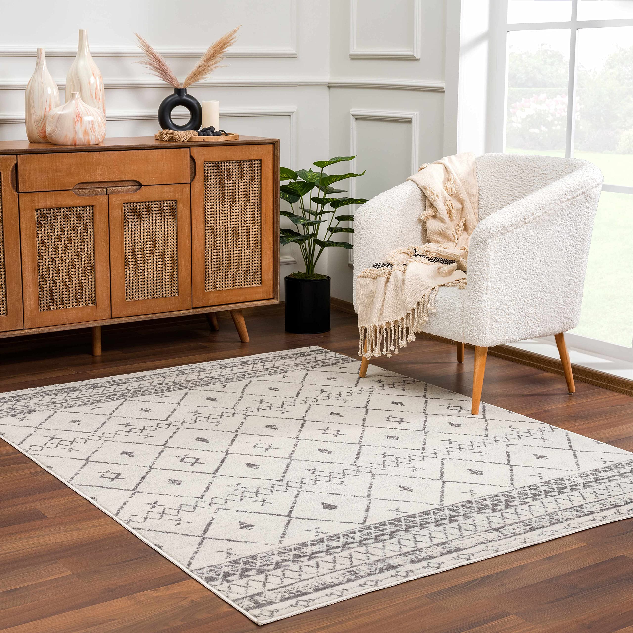 Premium Hauteloom Newville Area Rug for Living Room & Bedroom - Soft Modern Gray & White Rug - 11'10
