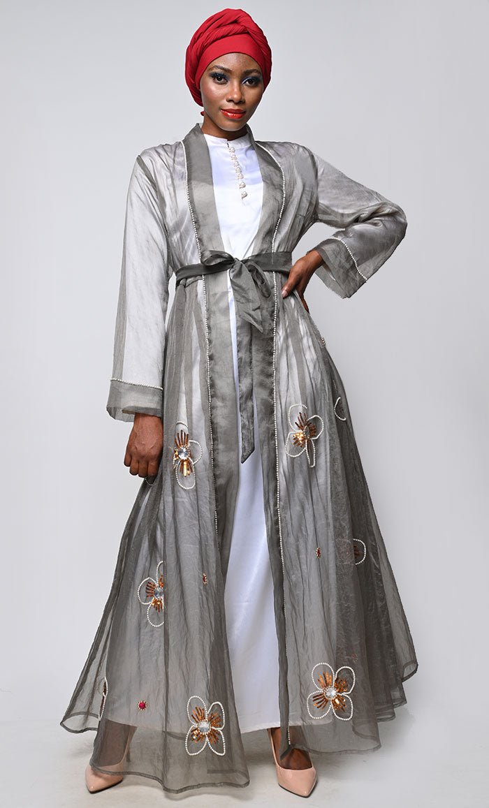Exquisite Floral Pearl Embellished Handcrafted Hijab Scarf - Perfect for Prayer, Modest Fashion, and Special Occasions