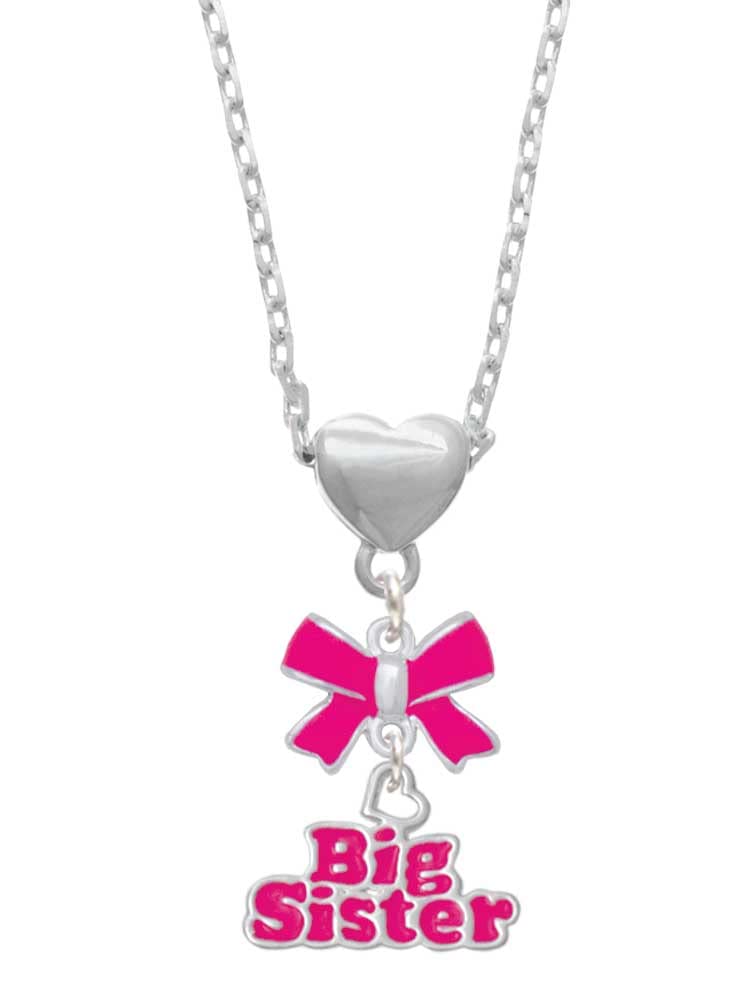 Big Sister Heart Necklace - Silver Plated Bow Pendant with 18+2
