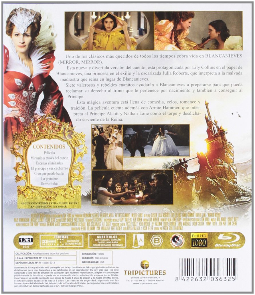 Snow White (Mirror Mirror) Blu-ray Import 2012 - Lily Collins, Julia Roberts - Perfect for Family Movie Nights & Fantasy Film Collections