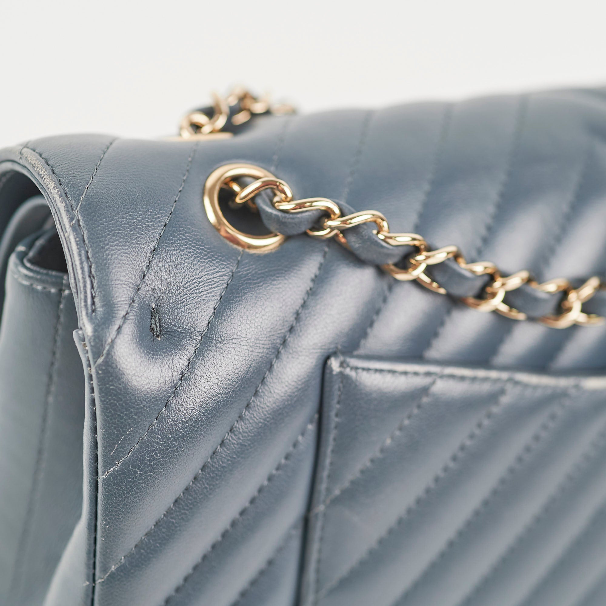 Chanel Chevron M/L Lambskin Classic Flap Bag in Dark Grey & Blue - Luxury Crossbody Shoulder Bag for Women, Perfect for Date Night & Special Occasions