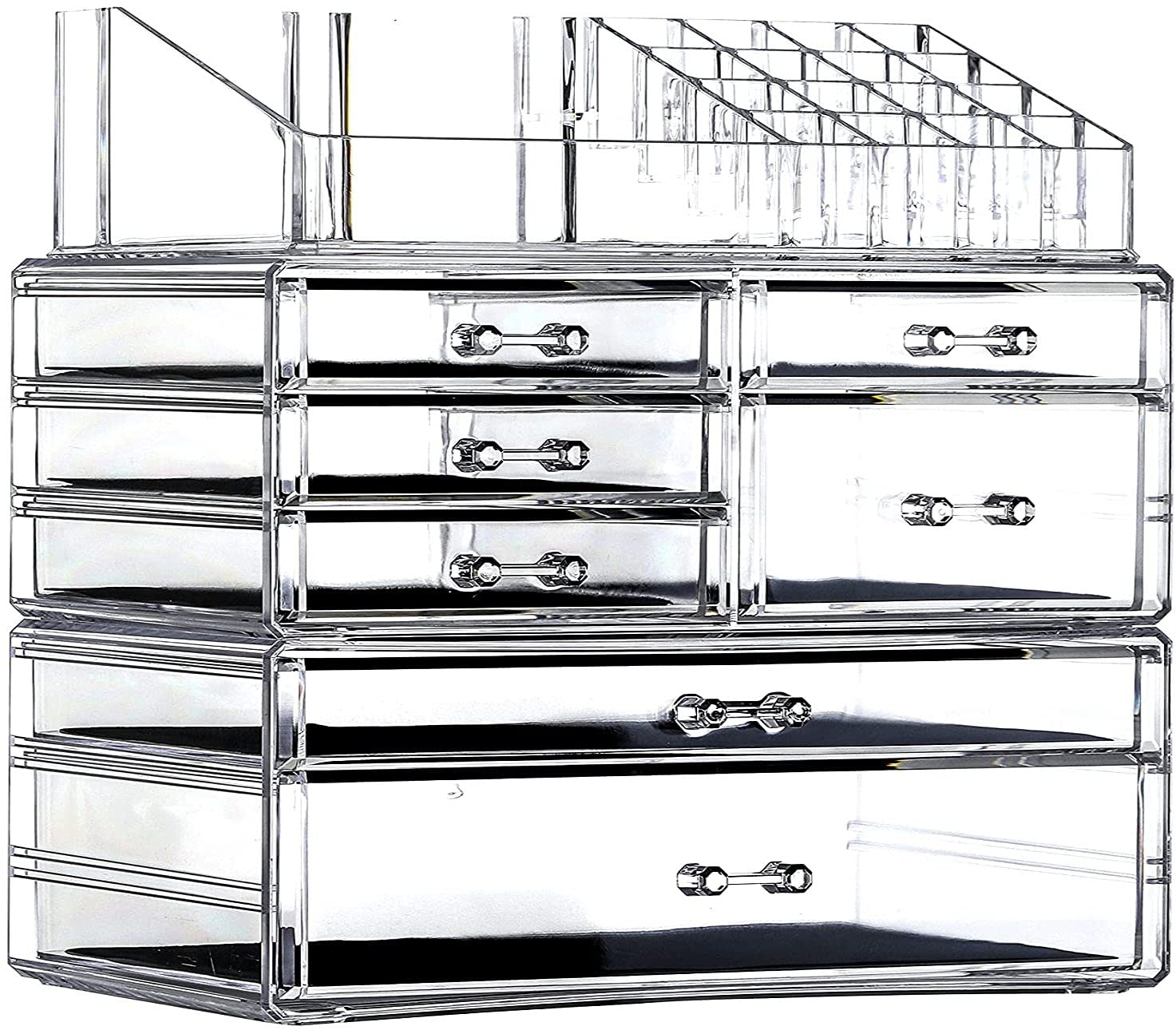 3-Pack Clear Acrylic Makeup Organizer with 7 Stackable Drawers - Skincare & Jewelry Storage for Vanity, Desk, Bathroom Countertop | Perfect for Hair Clips, Beauty Products & Cosmetics Organization