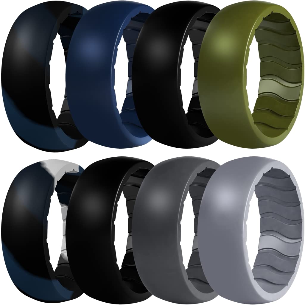 Dookeh Breathable Men's Silicone Wedding Ring - Comfortable Rubber Band for Men in Black, Blue & Camo - Perfect for Workouts, Gym, Swimming & Outdoor Activities