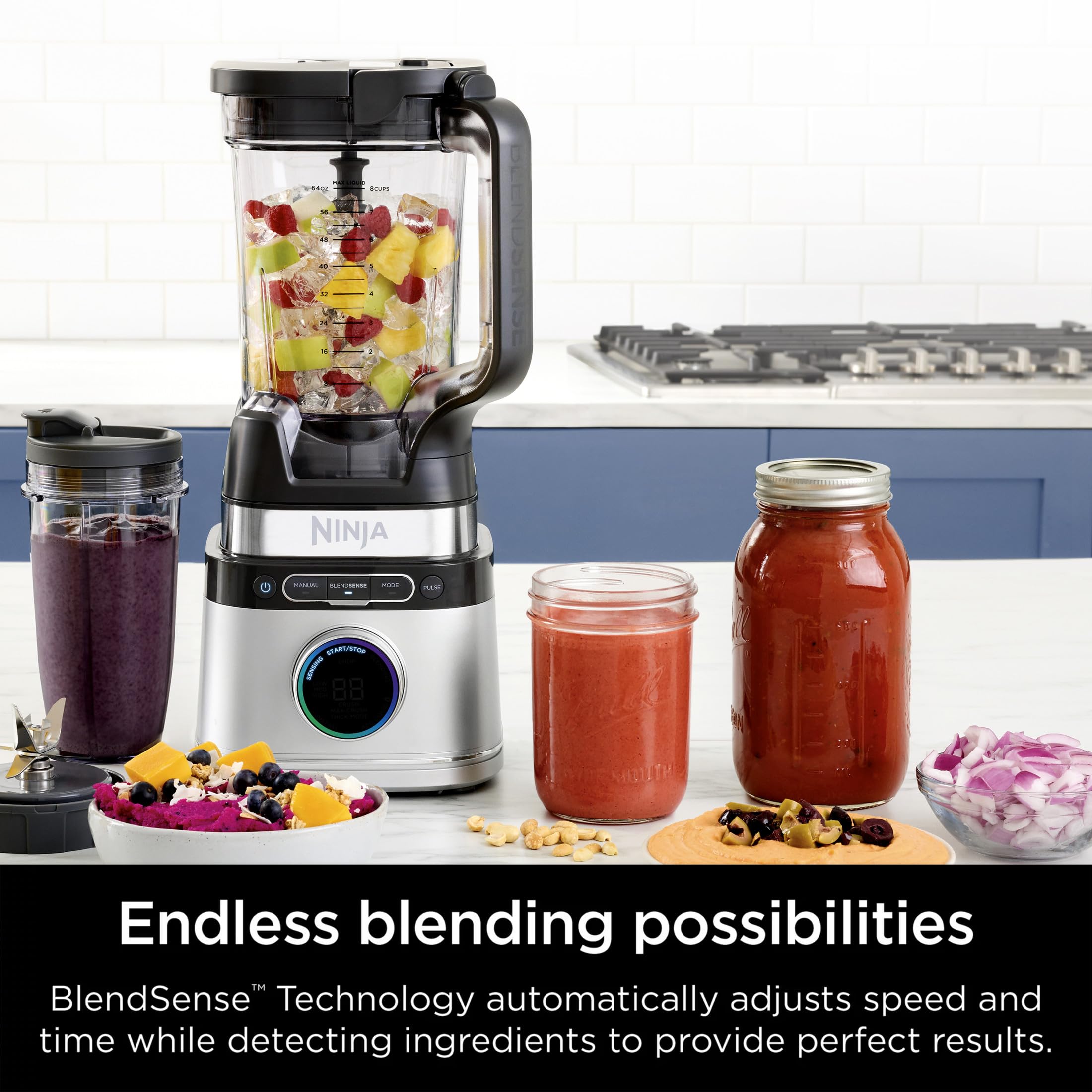 Ninja TB300 Detect Power Blender with Personal Single-Serve Cup - 1700W Peak Power, BlendSense Technology, Silver Countertop Blender for Smoothies, Soups & Nut Butters - Perfect for Home Kitchens & Healthy Lifestyles