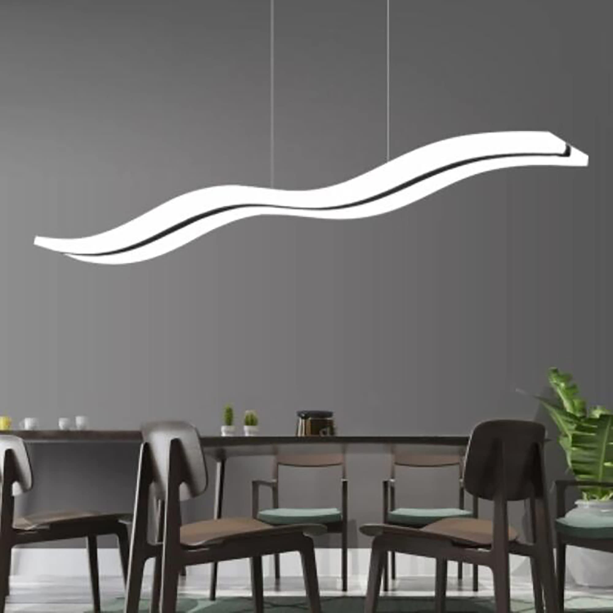 Modern LED Wave Pendant Light - Acrylic Linear Chandelier Ceiling Fixture for Kitchen Island, Dining Room & Living Room - White Light Source | Perfect for Contemporary Home Decor & Restaurant Lighting