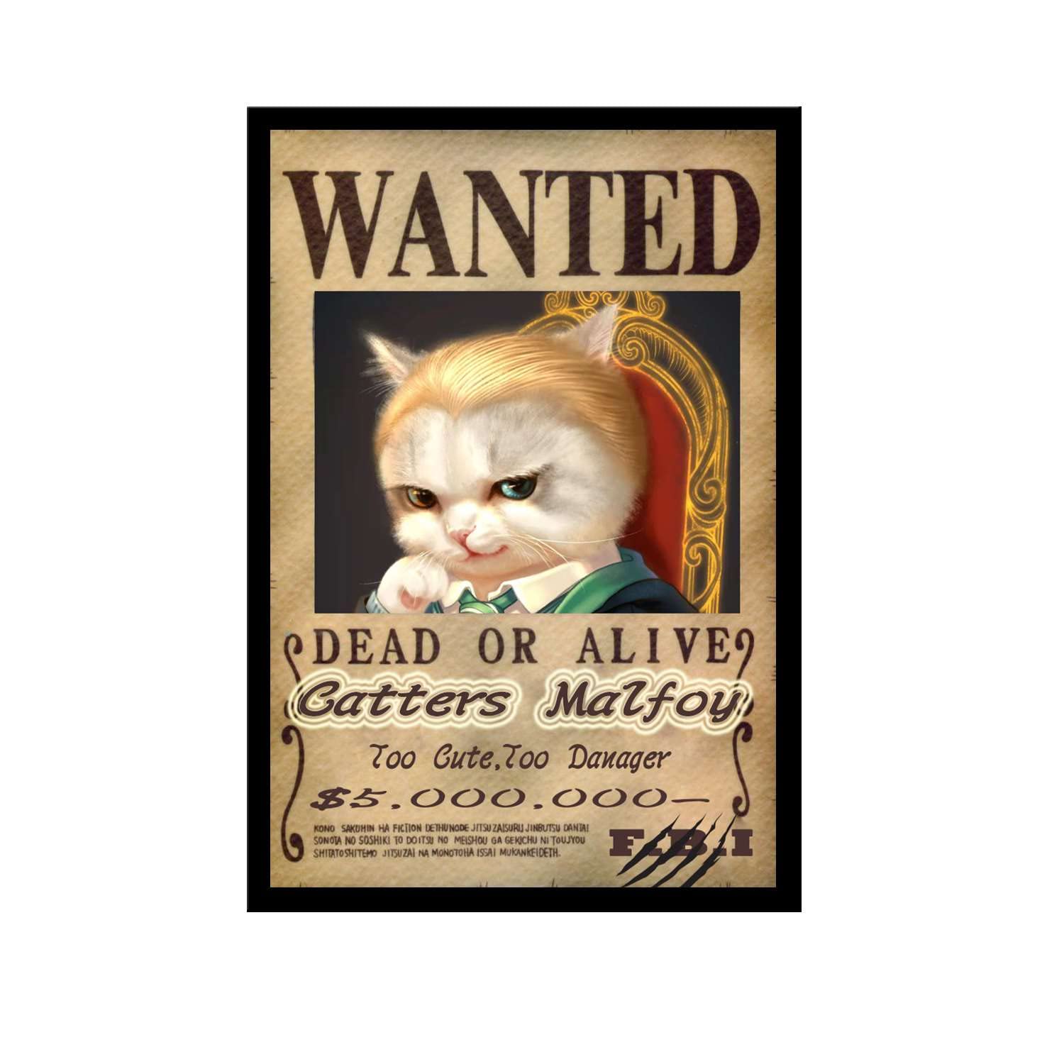 16x24 Inch Black Metal Framed Catters Malfoy Wanted Poster - Premium Wall Decor for Harry Potter Fans, Home Theater, Game Room & Office Display