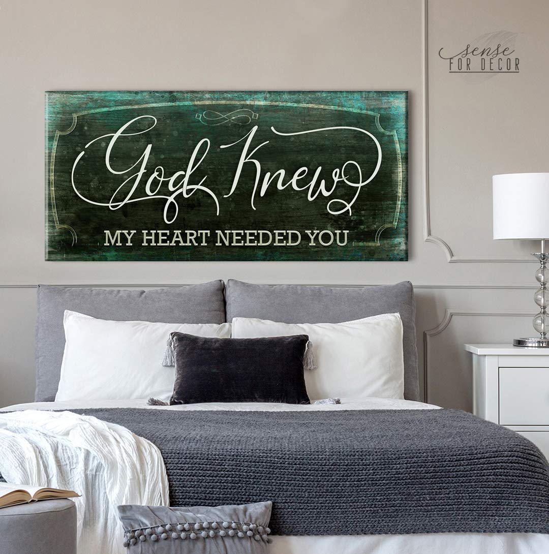 God Knew My Heart Needed You Quote Wood Framed Canvas Wall Art - Inspirational Home Decor for Bedroom, Living Room & Couples Gift (Teal, 42x19) - Perfect for Romantic Spaces & Anniversary Presents