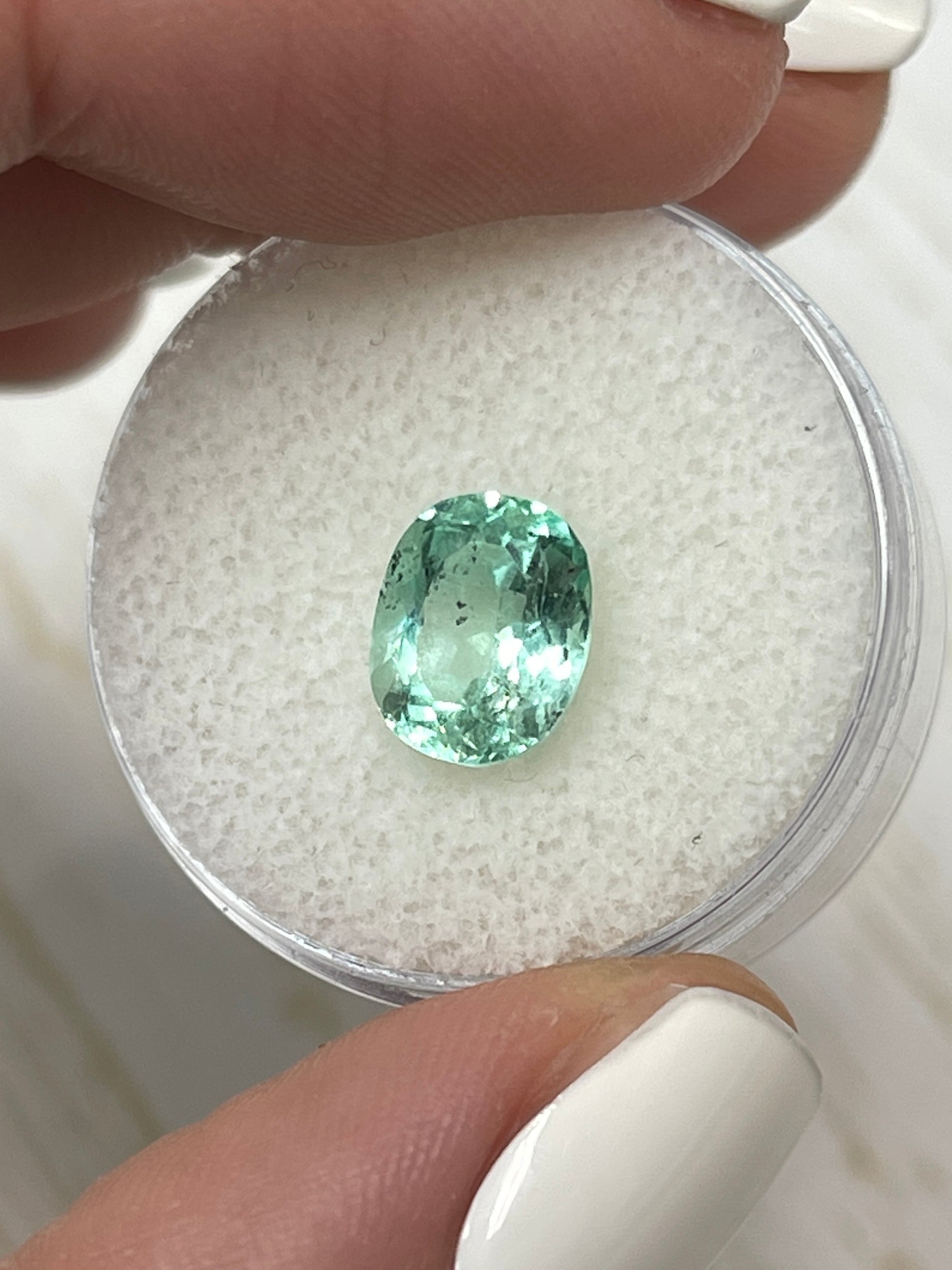 2.10 Carat 9x7mm Natural Colombian Emerald Loose Gemstone - Oval Cut, Sea Foam Green with Freckles | Perfect for Engagement Rings, Necklaces & Custom Jewelry Designs