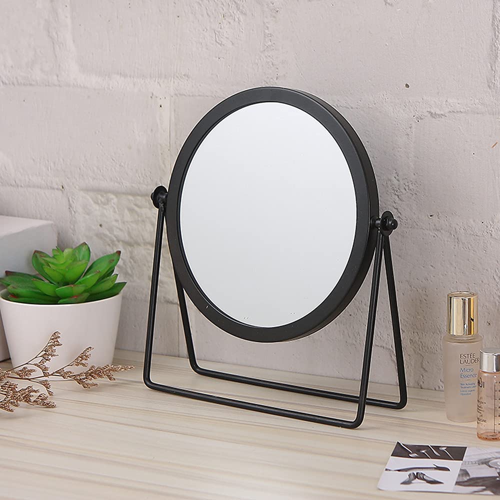 Black Swivel Makeup Mirror with 360° Rotation - Round Single-Sided Dressing Table Mirror with Metal Stand, 7.1