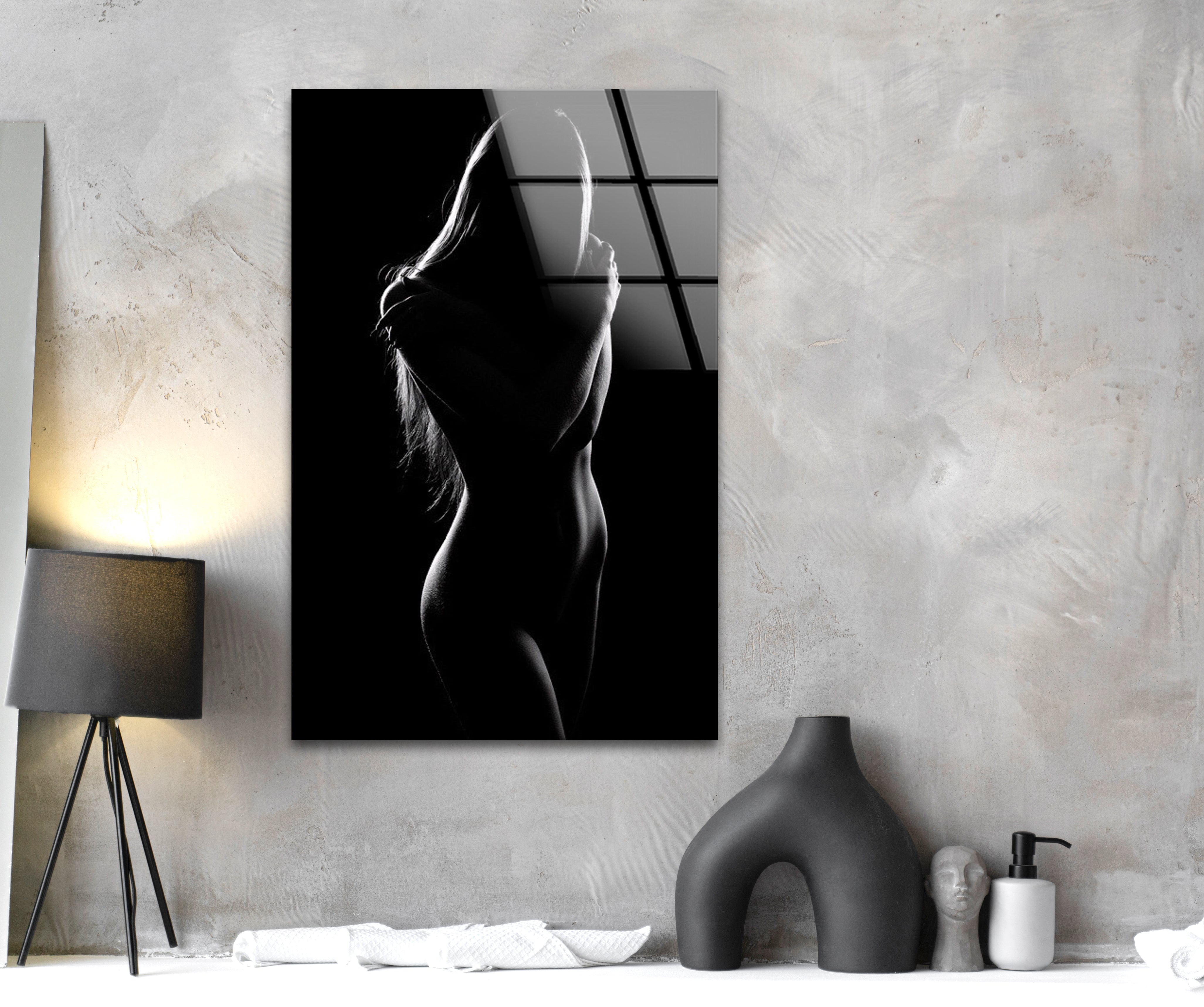Elegant Black and White Erotic Glass Wall Art for Women - Sensual Home Decor for Bedroom, Living Room & Boudoir