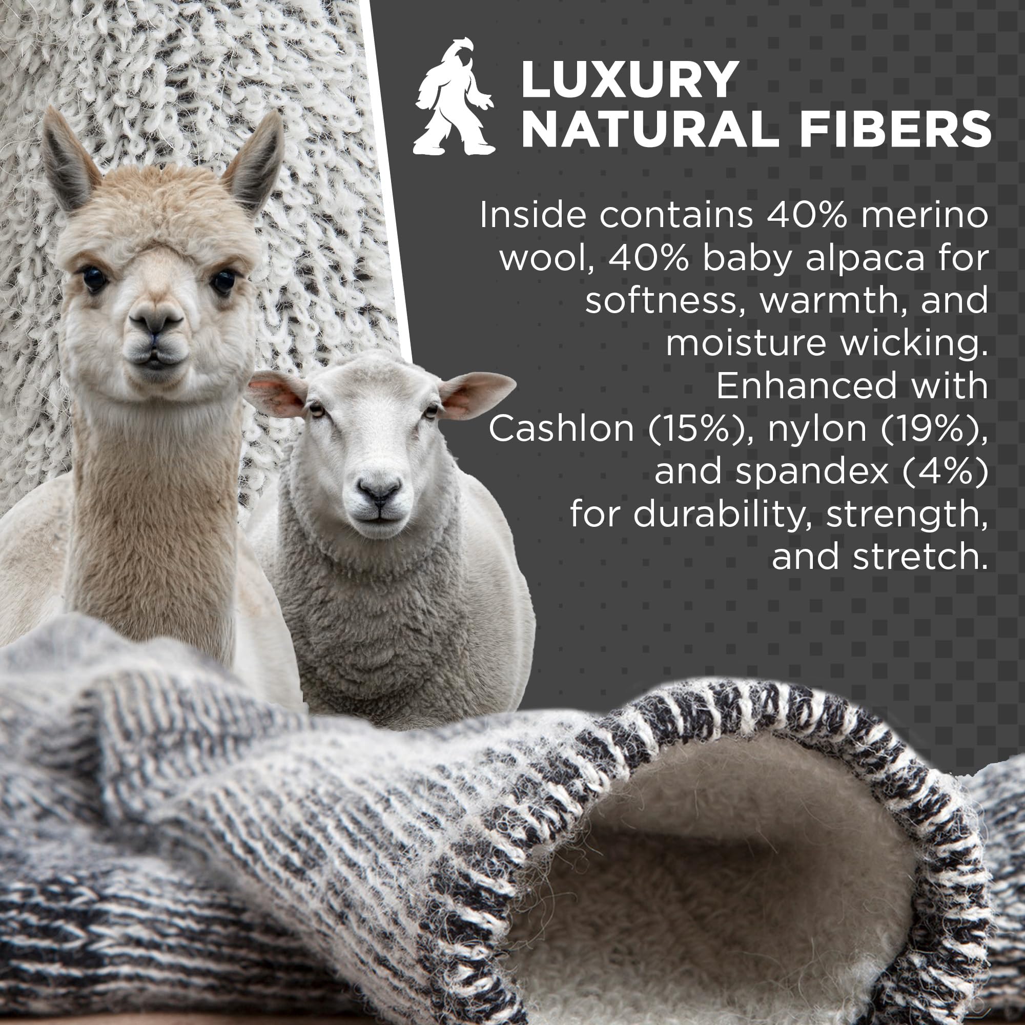 Wildside Wool Mountaineer Alpaca Merino Wool Boot Socks for Men & Women - Warm Hiking & Outdoor Socks - Sizes S-XL - Perfect for Camping, Trekking & Winter Adventures