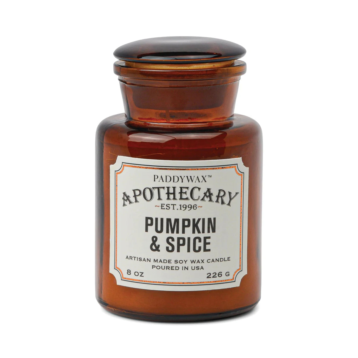 8oz Apothecary Glass Candle - Pumpkin Spice Scented Soy Wax for Fall Decor, Home Fragrance & Cozy Ambience | Perfect for Thanksgiving, Autumn Centerpieces & Relaxation
