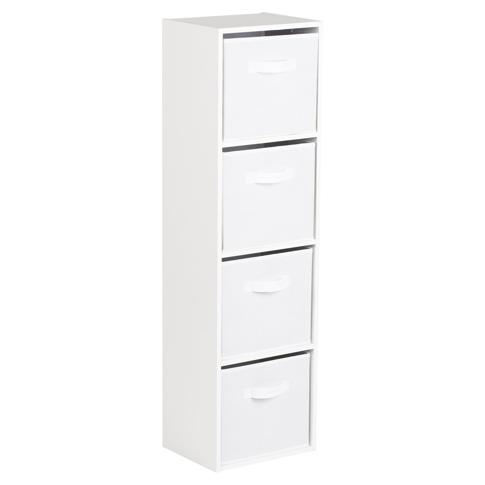 Hartleys 4 Tier White Cube Storage Unit with Removable Bins - Modern Organizer for Closet, Nursery, Living Room & Office Organization