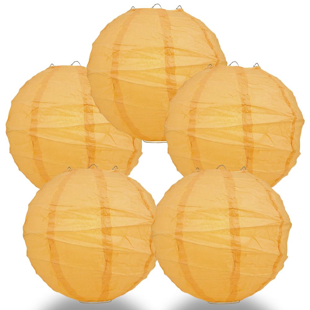 5 Pack 12 Inch Papaya Free Style Ribbing Hanging Paper Lanterns - Party Decorations for Weddings, Birthday, Festival & Home Decoration
