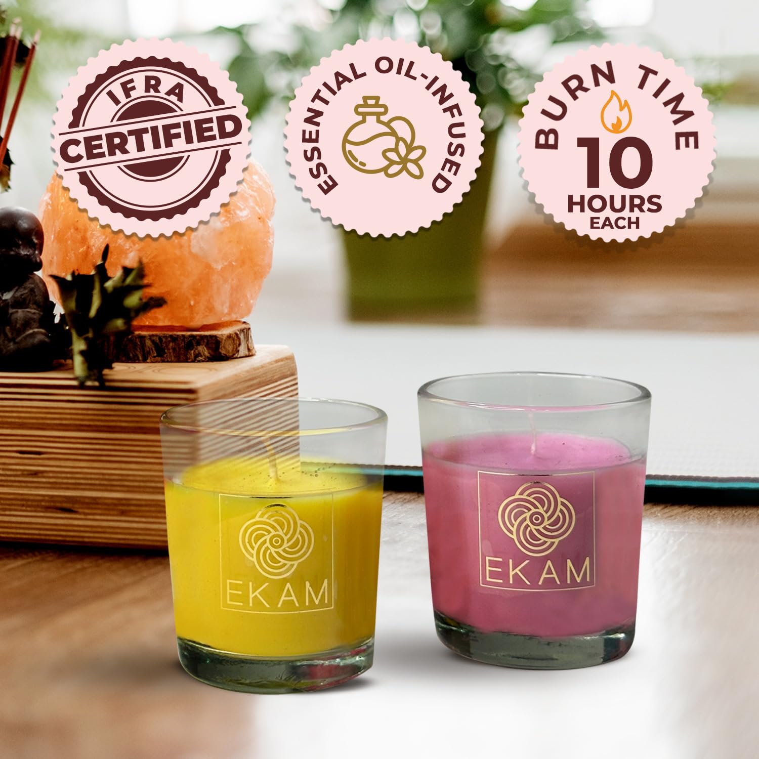EKAM 2-Pack Scented Shot Glass Candles - Honey Lemon & Clary Sage Geranium Fragrances | Long-Lasting 10-Hour Burn | Lead-Free Home Decor Candles for Aromatherapy, Gifts & Party Favors | Perfect for Relaxation, Spa Nights & Hostess Gifts
