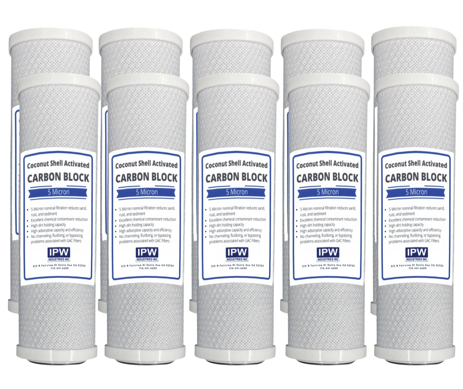 10 Pack Activated Carbon Block Water Filter Replacement – 5 Micron, 10 Inch for Under Sink & RO Systems – Removes Chlorine, Bad Taste & Odor – Perfect for Home, Office & RV Water Filtration
