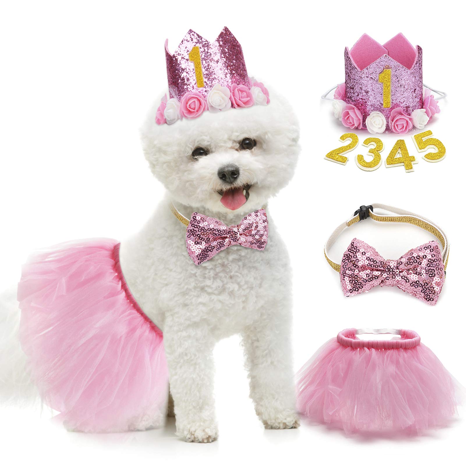 Legendog Dog Tutu Skirt & Birthday Outfit Set - Pink Pet Tutu Dress with Bowtie & Party Hat for Small Dogs - Perfect for Birthday Parties, Photo Shoots & Special Occasions