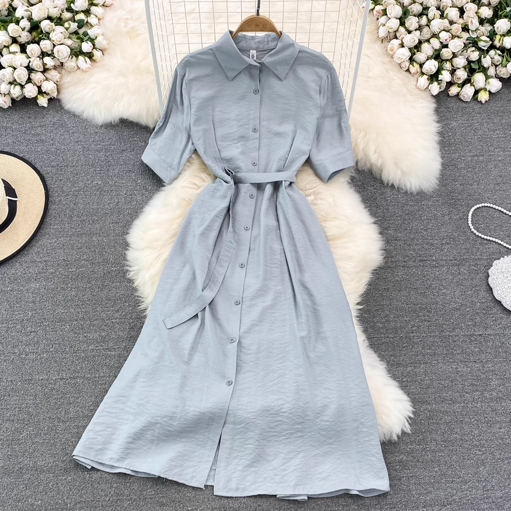 Stylish A-Line Denim Skirt for Women - Mid-Length Button Down Shirt Dress with Pockets | Casual Office Wear, Weekend Outfits & Spring Summer Fashion